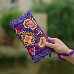 Wallets Women Vintage Ethnic Floral Embroidered Coin Clutch Long Wallet Coin Purse Card Holder Handbags Daily Clutch Long Standard WalleL230303