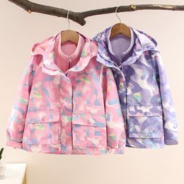 Coat Girls Camo Windbreakers 3 IN 1 Waterproof Hooded Raincoats Outdoor Sport Jacket For Kids Outerwear Autumn/Winter Wear