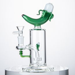 Unique Bong Glass Bongs 14mm Female Joint Water Pipes Yellow Blue Green 7 Inch Banana Shape Hookahs 5mm Thickness Showerhead Perc Oil Dab Rigs with bowl