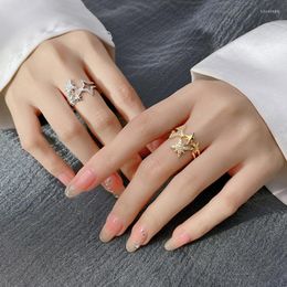 Cluster Rings 925 Silver Gold Colour Hexagram Lady For Women Zircon Fine Jewelery Star Adjustable Ring Sisters Girlfriends Gift