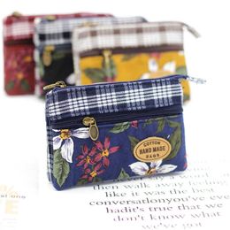 Wallets Fashion Flower Multilayer Cotton Fabric Coin Purse Women Card Wallet Small Change Bag Retro Canvas Female Hand Purses Pouch NewL230303