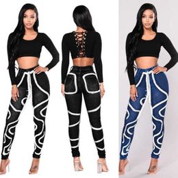 New Designer Women Jeans Fluffy Strip Elastic Wash Denim Leggings Differs Colour