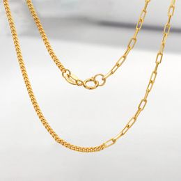 Chains Pure Solid 18K Yellow Gold Curb Chain With Cable Necklace 1.5mmW 45cmL Women Gift