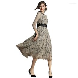 Casual Dresses 2023 Elegant Vintage Long Robe Lace Dress Women Plus Szie 5xl Crochet Hollow Out Sexy Club Evening Party