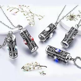 Chains Crystal Stainless Steel Cylinder Cremation Urn Ashes Pendant Necklace Birthstone Memorial Jewellery For Human Drop