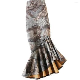 Skirts Printed Suede Meamaid Skirt Women Irregular Fishtail High Waist Asymmetric Package Hip