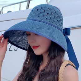 Wide Brim Hats 2023 Summer Hat Breathable Packable Sun Visor Cap Lady Ribbon Bow Female Straw Beach Women HatWide