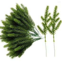 Decorative Flowers 60 Packs Artificial Pine Needles Branches Garland-Plants Greenery Picks For Christmas Tree And DIY Ornaments