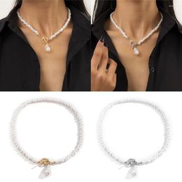 Choker Vintage Wedding Pearl Necklace For Women Geometric OT Lock Pendant Necklaces Jewellery Collier De Perles