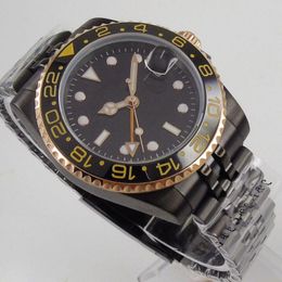 Wristwatches 40mm Black Dial Jubilee Strap PVD GMT Date Indicator Sapphire Glass Automatic Men&#39;s Watch Case Wristwatch