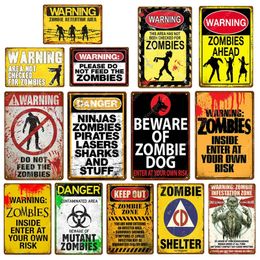 retro art painting Warning Beware Of Zombie Danger Keep Out Metal Tin Signs Vintage Poster Wall Art Painting Plaque Bar Pub Club Home Decor tin plaque Size 30X20CM w02