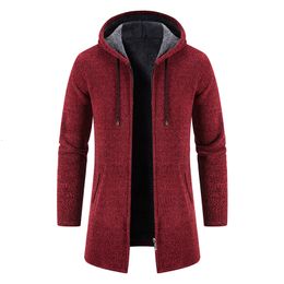 Camisolas masculinas longo cardigan inverno à prova de vento quente hoodies manga zíper jaquetas casacos confortáveis 230302