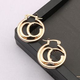 Fashion Women Gold Hoop Earrings for Lady Party Street Wedding Lovers Gift Engagement Jewellery for Bride V G Letter Design Studs Huggie Gifts Round Circle Ear Charms