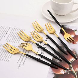 Forks 8Pcs Stainless Steel Tea Black Gold Cake Snack Salad Coffee Fruit Mirror Cutlery Tableware Set Kitchen Utensils 230302