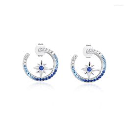 Stud Earrings S925 Silver Blue Star White Gold Plated Iced Out CZ Asymmetry Women Jewelry Ins Korea Design Birthday Gift