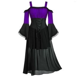 Casual Dresses Women Vintage Off Shoulder Dress Cosplay Vestidos Long Sleeved Lace Up Bandage Female Gothic Party