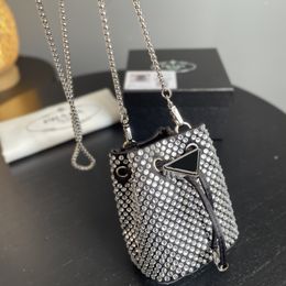 Designers Crossbody Bags Luxury Women Brand Nylon Envelope Bag Shoulder package Bucket bag Top P Triangle yellow Bucket bag Covered with diamond crystal 13x10 cm