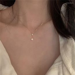 Pendant Necklaces Fashion French Exquisite Water Drop Zircon Women's Simple Gentle Super Fairy Cold Wind Clavicle Chain Ladies Necklace