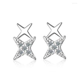 Stud Earrings Sweet Super Fairy Beautiful Silver Plated Jewellery Fashion Four-pointed Star Crystal Exquisite XZE063