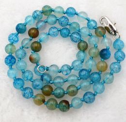 Chains 6mm Blue Dragon Veins Agate Round Loose Bead Necklace 18 Inch