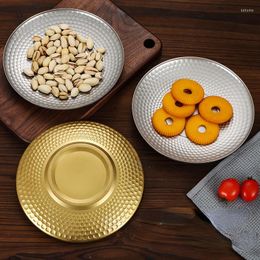 Plates Retro Stainless Steel Japanese Disc Creative Fruit Dessert Tray Outdoor Camping 304 Diamond Hammer Plate