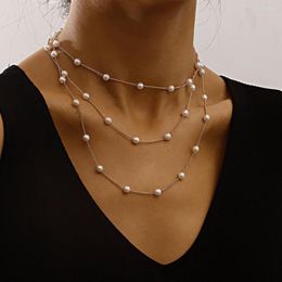 Chains Luxury Multi-Strand Floating Pearl Necklace Triple Layered White Station Thin Chain Pendant For Women Bridesmaid