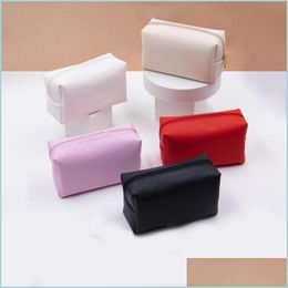 Cosmetic Bags Cases Solid Colour Pu Leather Makeup Bag For Women Zipper Large Female Travel Make Up Toiletry Case Washing Pouch Dro Dhhte