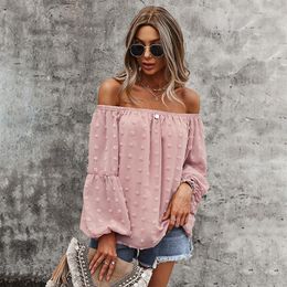 Women's Blouses Women Polka Dot Off Shoulder Sexy Slash Neck Jumper Long Sleeve Solid Colour Tops Female Elegant Blosue For