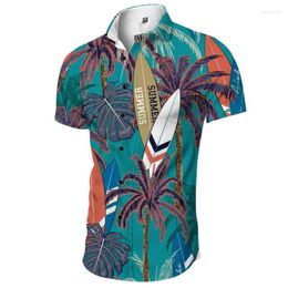 Men's Casual Shirts Summer Men's Hawaiian Beach Tops Coconut Tree Print Loose Tee Male Aloha Shirt Fashion Clothing Ropa Hombre