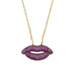 Chains Gold Colour Trendy Sexy Style Party Charm Pendant Micro Pave Ladies Delicate Rhinestone Cz Red Lips Necklaces Jewellery GiftsChains