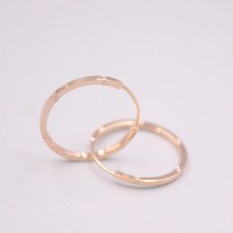 Hoop Earrings Real Pure 18K Rose Gold Square Carved Men Woman Lucky Gift 1.3g