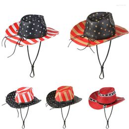 Wide Brim Hats Summer Classic American Flag Cowboy For Men Usa Cowgirl Chapeau Homme Cap Straw Hat Drop Eger22