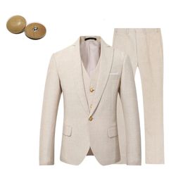 Men's Suits Blazers Beige Ivory Men Suit Casual Linen Beach Suit Wedding Groom Stylish Prom Dress Men Party Wear 230303