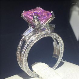 Cluster Rings Luxury Eiffel Tower 6ct Lab Pink Diamond Ring 925 Sterling Silver Engagement Wedding Band For Women Men Party Jewellery Gift