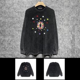 Men designer destroyed Hoodie Sweatshirt paris colours Stars Pattern embroidery Pullover women black S-2XL