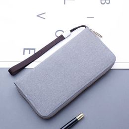 Wallets Canvas Wallet Men Blackgray Long Purse Male Cellphone Bag Zipper Business Card Holder Wallet Case Money Card Bag 17 PositionL230303