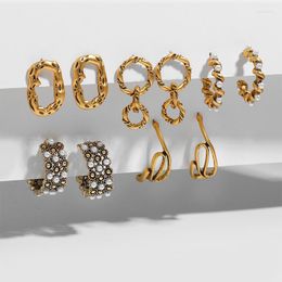Stud Earrings Multi Styles Vintage Gold Geometric For Women Trendy French Pearl Earring