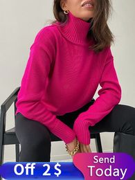 Women's Sweaters Rose Red Autumn Winter Women's Sweater Pullover Basic Green Turtleneck Oversize Jumper Vintage Knitted Sweaters for Women 230303