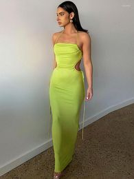 Casual Dresses Hirigin Elegant Sexy Halter Ruched Cut Out Maxi Dress Draped Outfit For Women Summer Sleeveless Party Gown Vestido 2023