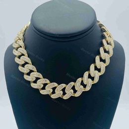 Bling Hiphop Square Cuban Link Chain Necklace Moissanite Silver Cuban 18mm Round and Baguette Iced Out Jewellery Cuban Link Chain