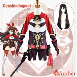 Anime Costumes Amber Cosplay Come Genshin Impact Uniform Wig Cosplay Anime Chinese Style Halloween Comes for Women Game Z0301