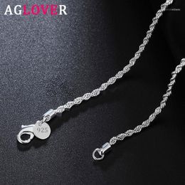 Chains AGLOVER 925 Sterling Silver 16/18/20/22/24 Inch Rope Chain Necklace For Woman Man Fashion Charm Birthday Wedding Jewellery Gift1