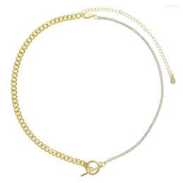 Choker Gold Color European Women Jewelry Tennis Chain Tongle Clasp Half Open Link Cuban Necklace