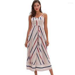 Повседневные платья винтажные полосатые летние женщины элегантные спагетти ремня открытый