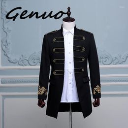 Men's Suits & Blazers Genuo 2023 Men Double-breasted England Style Long Slim Fit Blazer Design Wedding Groom Suit Jacket Mens Stage Wear