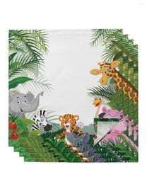 Table Napkin Jungle Animal Cartoon Giraffe Elephant 4/6/8pcs Kitchen 50x50cm Napkins Serving Dishes Home Textile Products