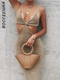 Casual Dresses BOOFEENAA Vacation Knitted Maxi Dresses for Women Summer 2023 Elegant Sexy Party Cut Out Backless Bodycon Dress C69BH27 Z0216