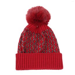 Berets Women Knitted Winter Fashion Silver Printing Hats Hairball Raccoon Warm Ski Hat With Ear Covers Warmest For Men