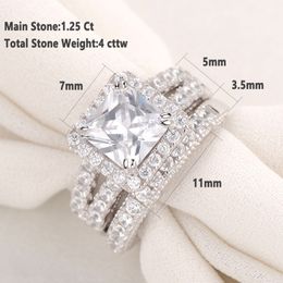 Designer Wedding Rings She 2 Pcs Vintage Set Solid Sterling Sier 4ct Princess Cut AAAAA CZ Engagement Ring for Women Bridal