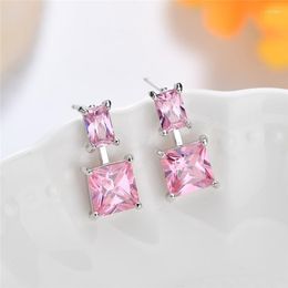 Stud Earrings Silver Wedding For Women Pink CZ Clear Zircon Ear Piercing Studs Female Statement Engagement Fine Jewellery